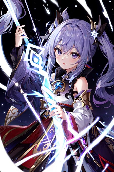 00458-1400823384-_lora_LightingVFX_0.2_ keqing _(genshin impact_), twintail, purple hair, absurdres, 1girl surrounded by purple ligthing, purple.png